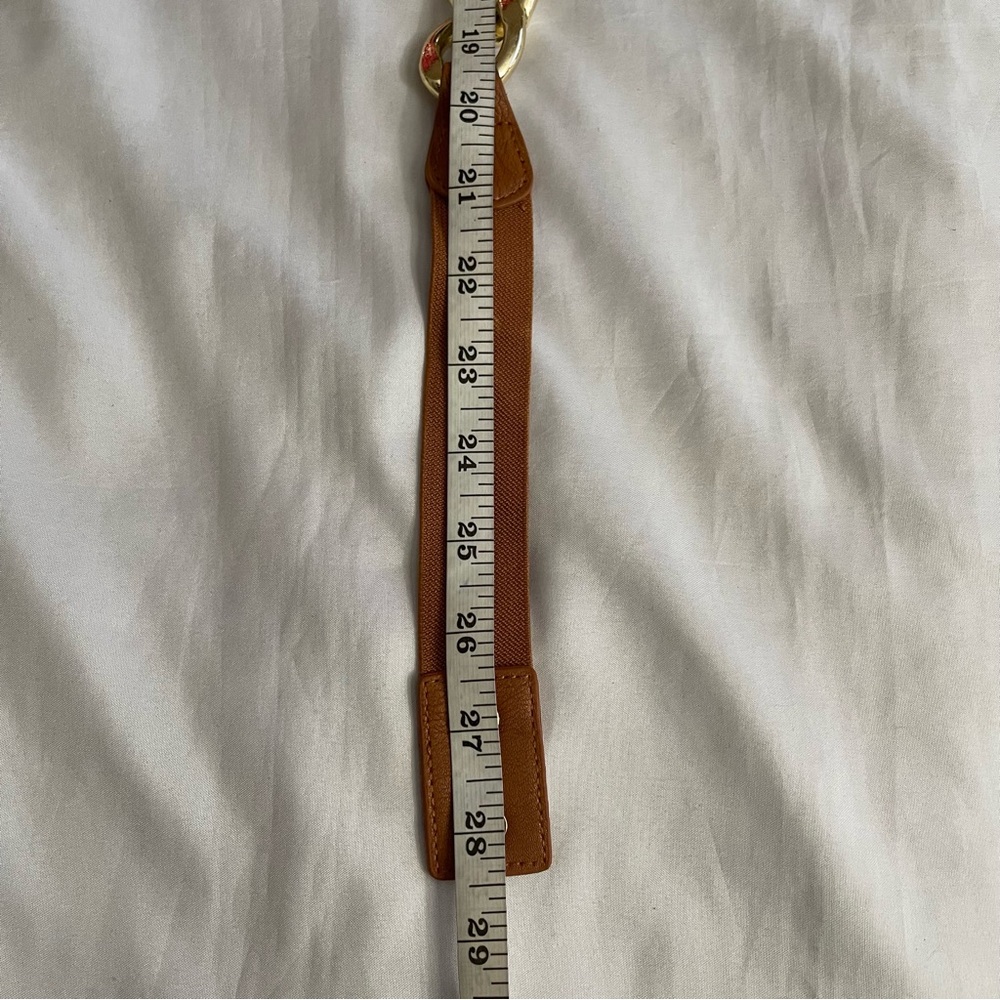 Brown faux leather gold tone chained elastic waistband skinny belt - Picture 7 of 8